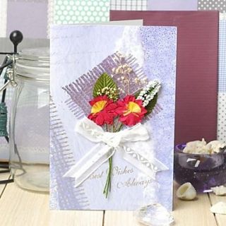 Vertical Side Fold Art Paper Greeting Card with Flower and Ribbon