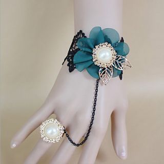 Handmade Hawaii Style Deluxe Blue Flower Classic Lolita Bracelet with Pearl Ring