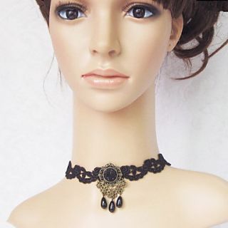 Handmade Dark Queen Black Gemstone Lace Gothic Lolita Necklace