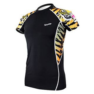 KOOPLUS Mens Tiger Stripes Black Fitness Elastic Skinny Quick dry Short Sleeve Cycling T shirt
