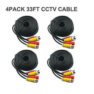 4 PCS 33 Ft BNC Video and Power 12V DC CCTV Cable