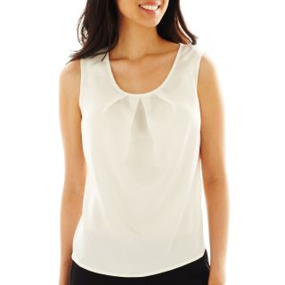 Nine & Co 9 & Co. Pleat Neck Charmeuse Top   Petite, Ivory