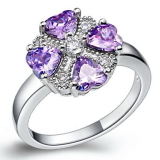 Luxuriant Sliver Purple With Cubic Zirconia Heart Womens Ring(1 Pc)