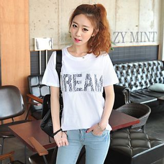 KYJ Womens Round Collar T Shirt with Lace Letter Front (More Colors)
