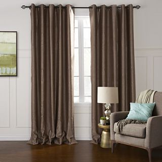 (One Pair) Modern Coffee Solid Floral Embossed Blackout Curtain
