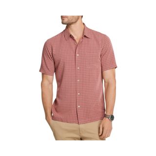 Van Heusen Short Sleeve Button Front Shirt, Red, Mens