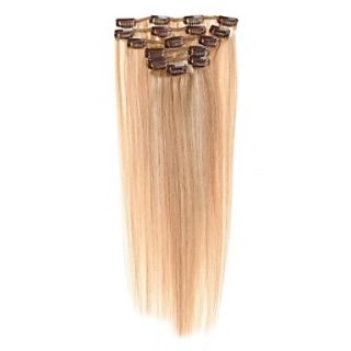 15 Inch #18/613 Mixed Light Brown and Blonde 7 Pcs Human Hair Silky Straight Clips in Hair Extensions