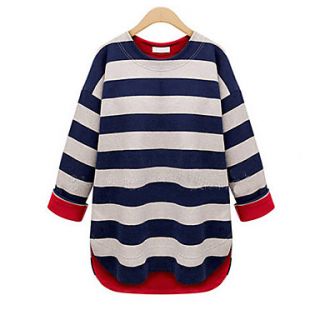 WeiMeiJia Womens Round Collar Contrast Color Stripes T Shirt(Screen Color)