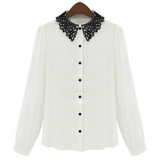 WeiMeiJia Womens Simple Lace Collar Single Breasted Shirt(White)