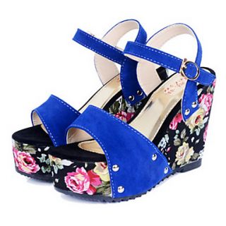 Suede Womens Wedge Heel Open Toe Sandals With Buckle Shoes(More Colors)