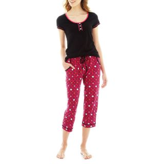 OLSENBOYE Cap Sleeve Shirt and Capris Pajama Set, Pink, Womens