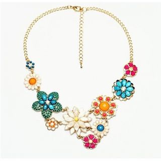 Womens European America Gorgeous Resin Acrylic Colorful Flowers Patch Party Statement Necklace (1 pc)
