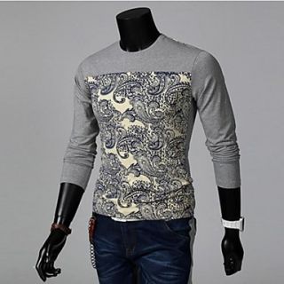 Mens Round Neck Slim Casual Long Sleeve Splicing T shirt(Acc Not Included)