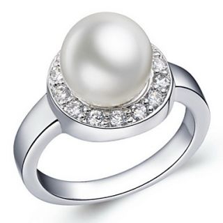 Luxuriant Sliver With Ivory Imitation Pearl Round Womens Ring(1 Pc)