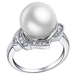 Luxuriant Sliver With Ivory Pearl Womens Ring(1 Pc)