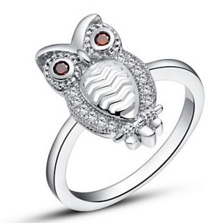 Stylish Sliver Clear With Cubic Zirconia Owl Womens Ring(1 Pc)