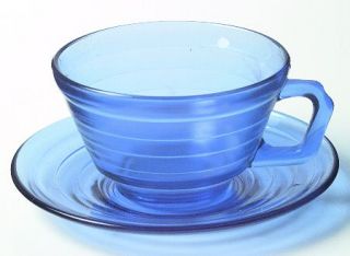 Hazel Atlas Moderntone Cobalt Blue (Transparent) Cup and Saucer Set   Cobalt Blu
