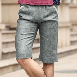 Mens Korean Style Casual Linen Solid Color Cotton Shorts