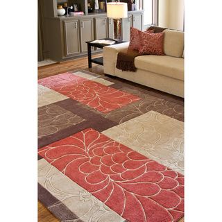 Hand tufted Brown Floral Squares Rug (5 X 8)