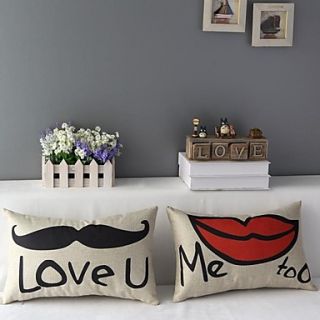 Set of Two Mr.Moustache and Mrs.Lips Honey Love Decorative Pillow Covers