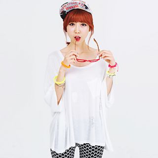 [Pashong] Womens Round Collar Solid Color Kimono Sleeve T Shirt