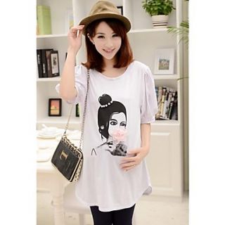 Maternity Round Color Puff Sleeve Loose Long T shirt