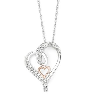 ONLINE ONLY   1/4 CT. T.W. Diamond Double Heart 2 Tone Sterling Pendant, Womens