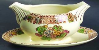 Enoch Wood & Sons Hyde (Smooth Edge) Gravy Boat with Attached Underplate, Fine C