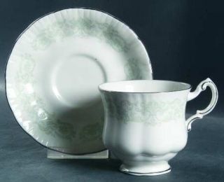 Paragon Melanie Footed Cup & Saucer Set, Fine China Dinnerware   Green Scrolls O