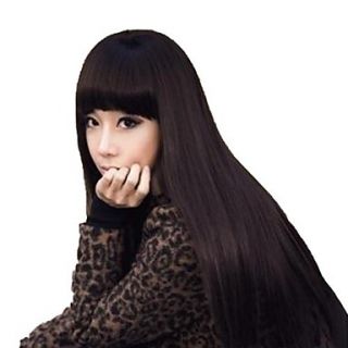 Woman Long Capless Straight Hair Light Brown Synthetic Full Bang Wigs
