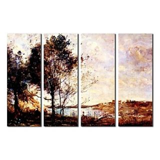 Hand Painted Oil Painting Landscape Rivers And Trees with Stretched Frame Set of 4