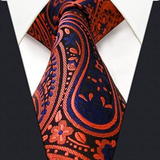 Mens Casual Floral Print Orange Silk Necktie