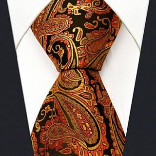 Mens Casual Floral Print Orange Silk Necktie