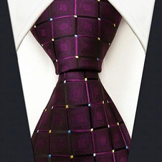 Mens Casual Purple Silk Check Pattern Necktie