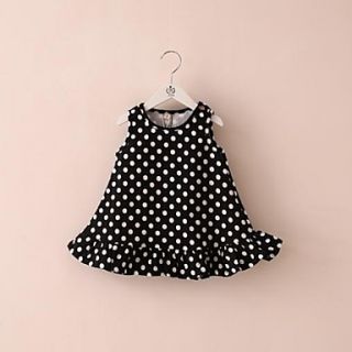 Girls Round Neck Dots Print with Ruffled hemline Sleeveless A line Dress