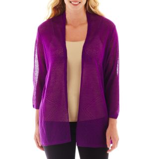 Worthington Open Stitch Cardigan Sweater   Plus, Purple, Womens