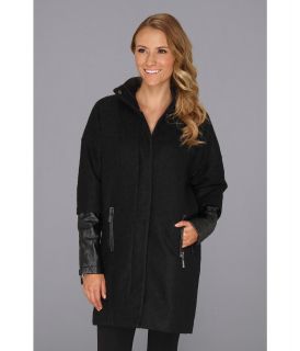 Vince Camuto Boucle Coat w/ Faux Leather Sleeves Womens Coat (Black)