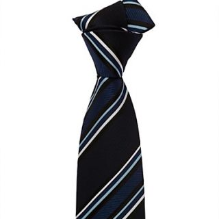 Mens Italy Style Classic Navy Blue Business Wear Leisure Striped Microfibre Necktie Career Apparel Tie