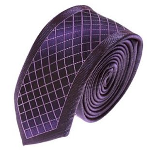 Mens Solid Colour Fashion Purple Plaid Narrow Panel Necktie