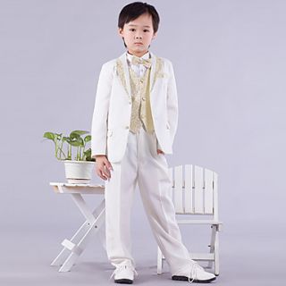 Six Pieces White And Gold Ring Bearer Suit Tuxedo