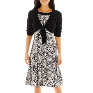 2 Pc. Knit Dress with Tie Front Jacket, Black/White