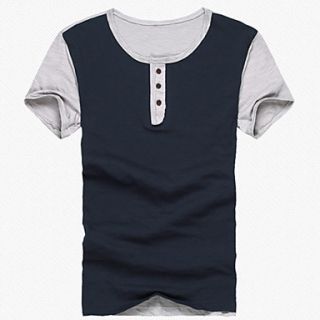 Senyue Mens Korean Splice Color Cotton Short Sleeve T Shirt (Royal Blue)