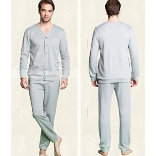 Spring and Autumn Couples Solid Color Long Sleeved Cotton Pajamas for Men Home Furnishing Suit