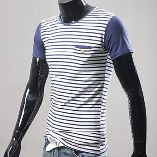Mens Round Neck Stripes Short Sleeve T shirt