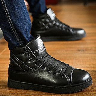 Trend Point Mens Fashionable Thick Leather Sneakers(Black)