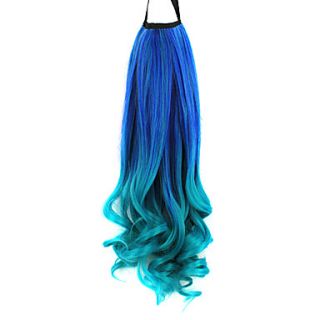 Ribbon Tied Blue Colorful Color Long Curly Synthetic Ponytail Hair Extensions