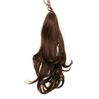 Ribbon Tied Brown Short Big Curly Synthetic Ponytail Hair Extensions