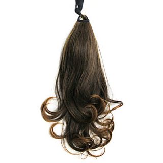 Dark Red Long Wavy Synthetic Ribbon Tied Ponytail Hair Extensions