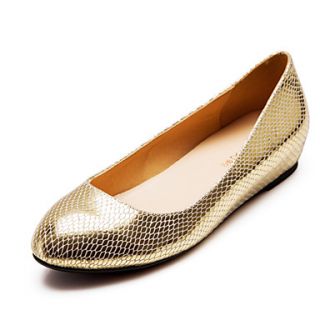 XNG 2014 Shallow Mouth Leather Serpentine Bright Comfort Heighten Shoes (Gold)