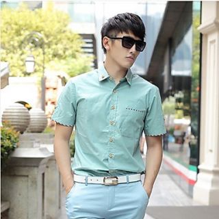 Shishangqiyi Summer Color Curling MenS Korean Slim Short Sleeved Shirt(Grassgreen)